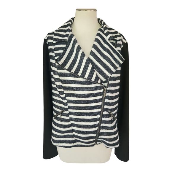 Rachel Zoe Striped Moto Jacket – Size Small, Asymmetrical Zip, Textured Contrast - Picture 1 of 9